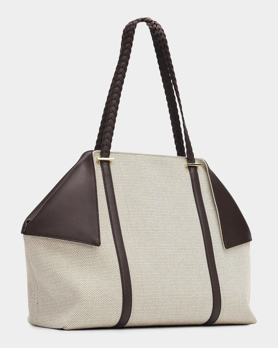 Ferragamo Scarf Braided Leather-Trim Canvas Tote Bag | Thumbnail 3 Ferragamo Scarf Braided Leather-Trim Canvas Tote Bag | Thumbnail 3