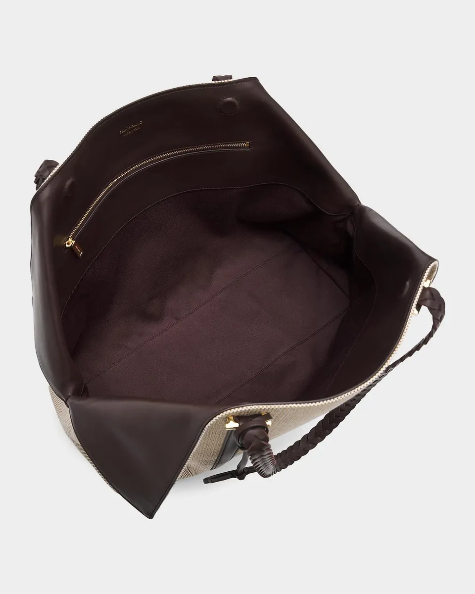 Ferragamo Scarf Braided Leather-Trim Canvas Tote Bag | Thumbnail 4 Ferragamo Scarf Braided Leather-Trim Canvas Tote Bag | Thumbnail 4
