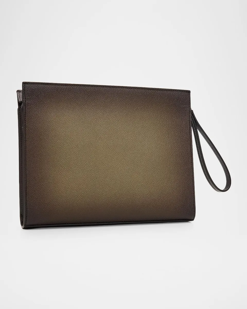 Ferragamo Men's Gancio Hammered Leather Zip Pouch | Thumbnail 3 Ferragamo Men's Gancio Hammered Leather Zip Pouch | Thumbnail 3