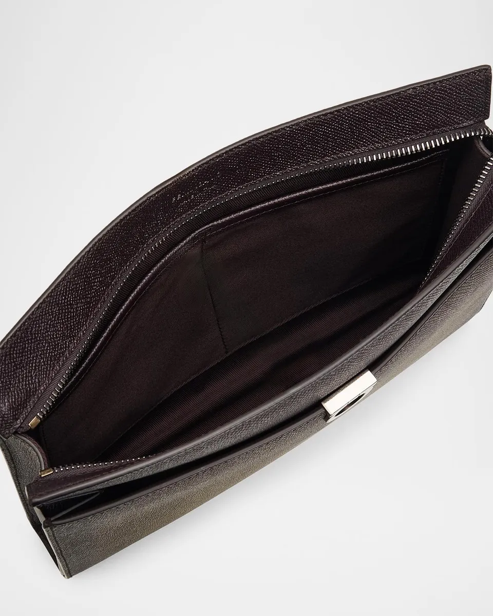 Ferragamo Men's Gancio Hammered Leather Zip Pouch | Thumbnail 4 Ferragamo Men's Gancio Hammered Leather Zip Pouch | Thumbnail 4
