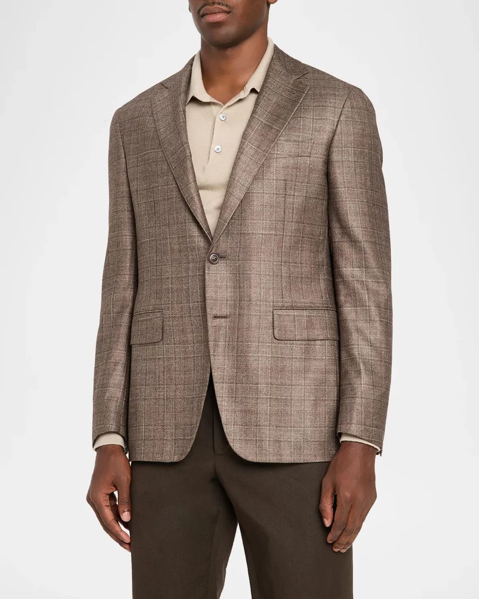 Canali Men's Plaid Silk-Cashmere Two-Button Sport Coat | Thumbnail 4