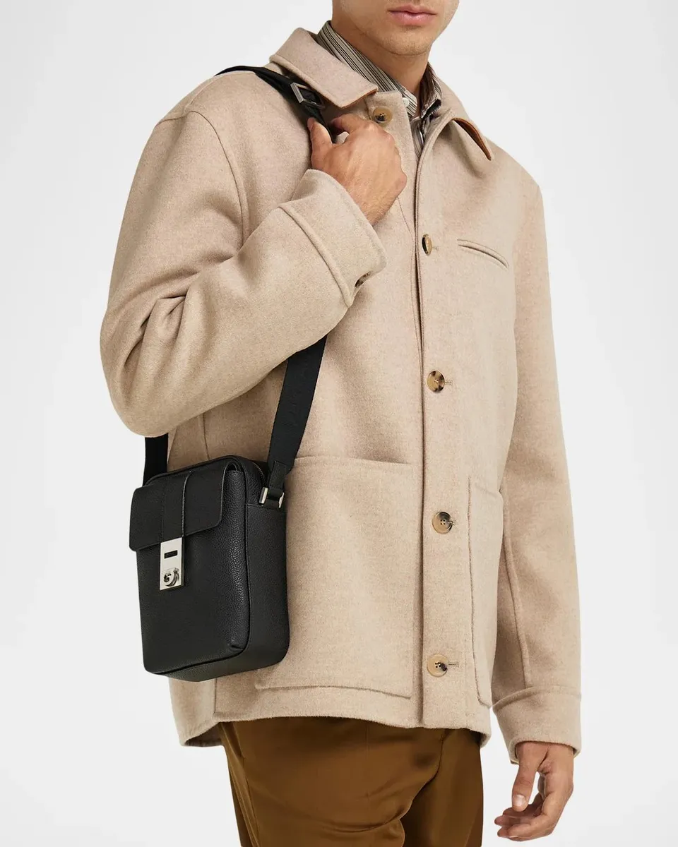 Ferragamo Men's Hug Buckle Leather Crossbody Bag | Thumbnail 2