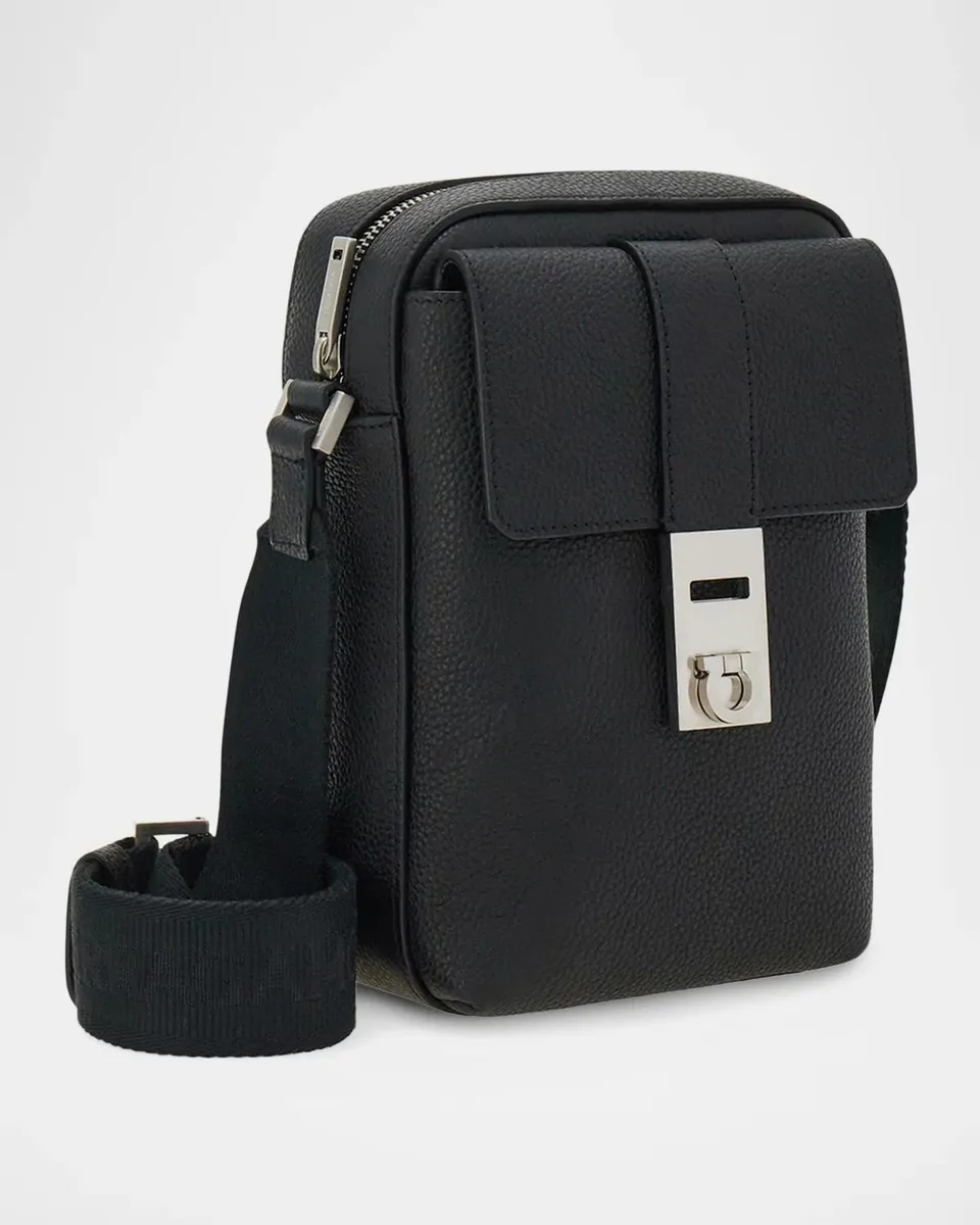 Ferragamo Men's Hug Buckle Leather Crossbody Bag | Thumbnail 3