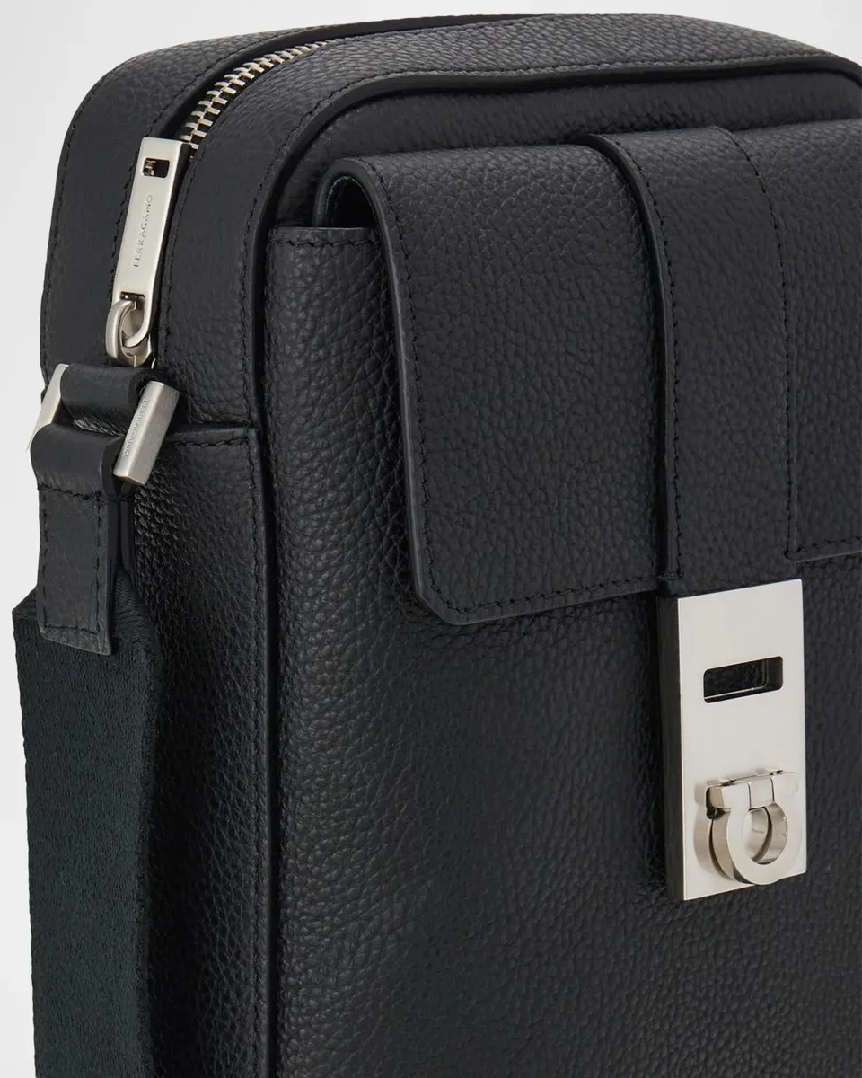 Ferragamo Men's Hug Buckle Leather Crossbody Bag | Thumbnail 6