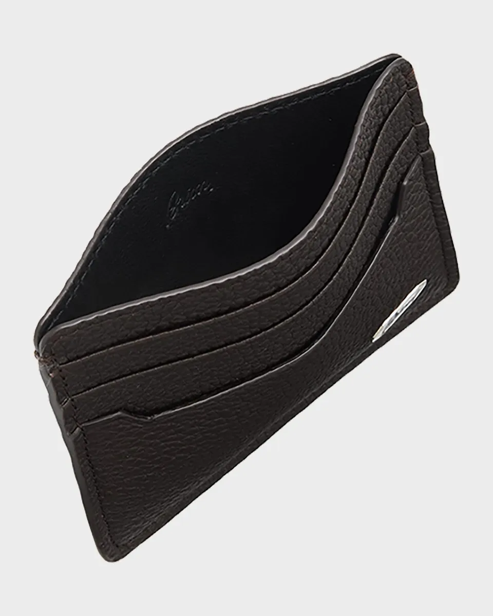 Brioni Men's Hammered Metal Plaque Card Holder in Grained Leather | Thumbnail 3 Brioni Men's Hammered Metal Plaque Card Holder in Grained Leather | Thumbnail 3