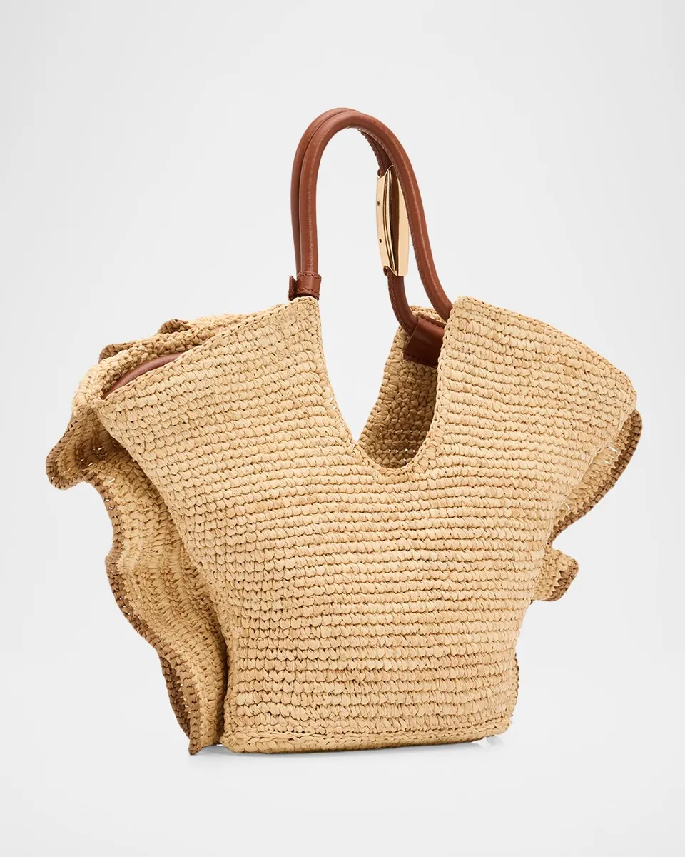 Zimmermann Goldentime Medium Ruffle Tote Bag in Raffia | Thumbnail 2