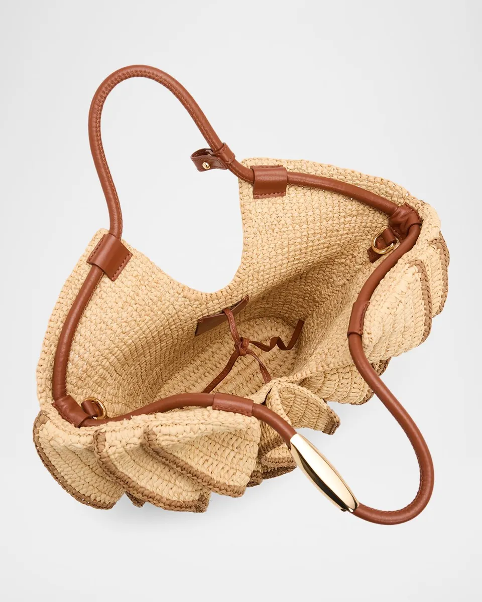 Zimmermann Goldentime Medium Ruffle Tote Bag in Raffia | Thumbnail 3