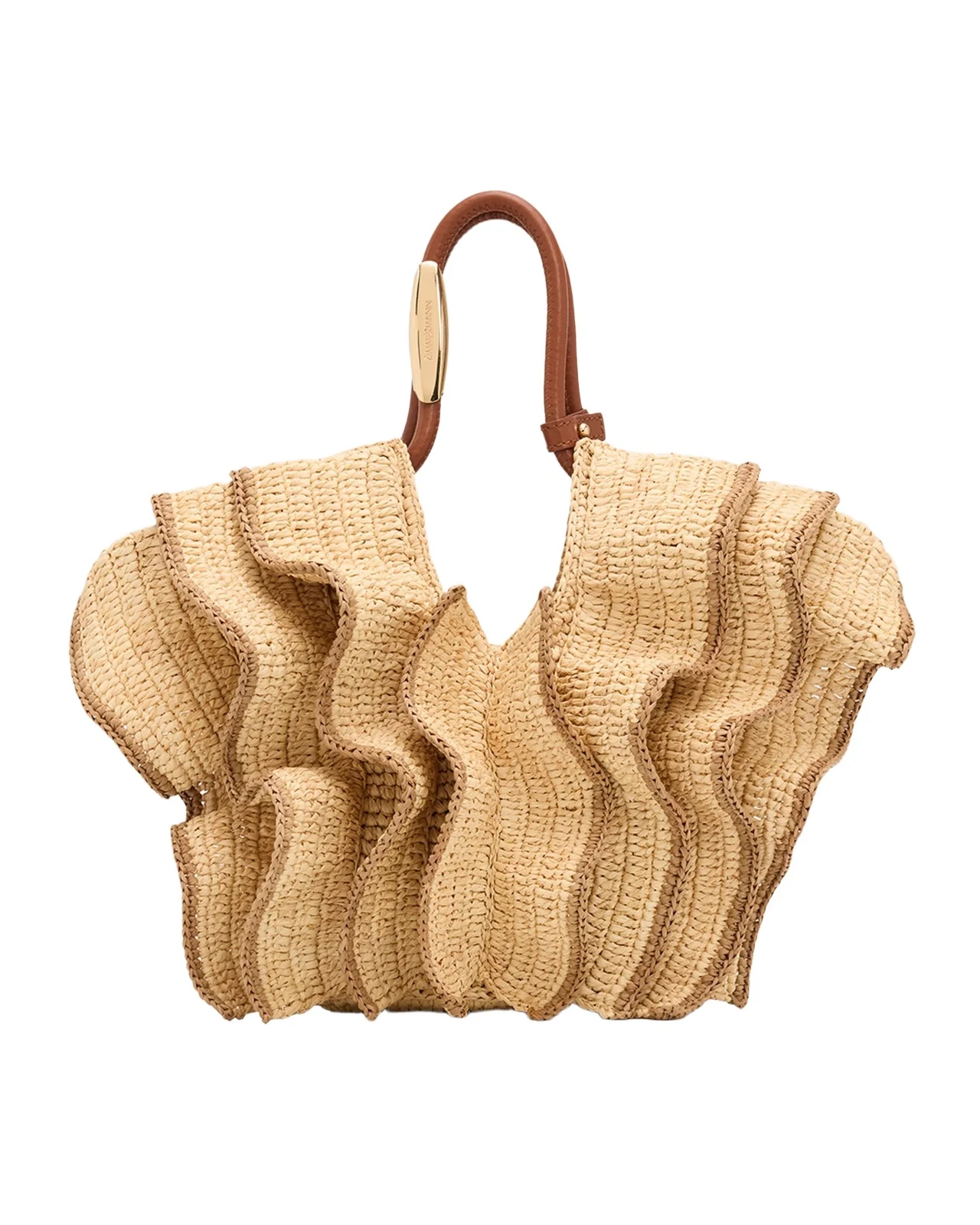 Zimmermann Goldentime Medium Ruffle Tote Bag in Raffia
