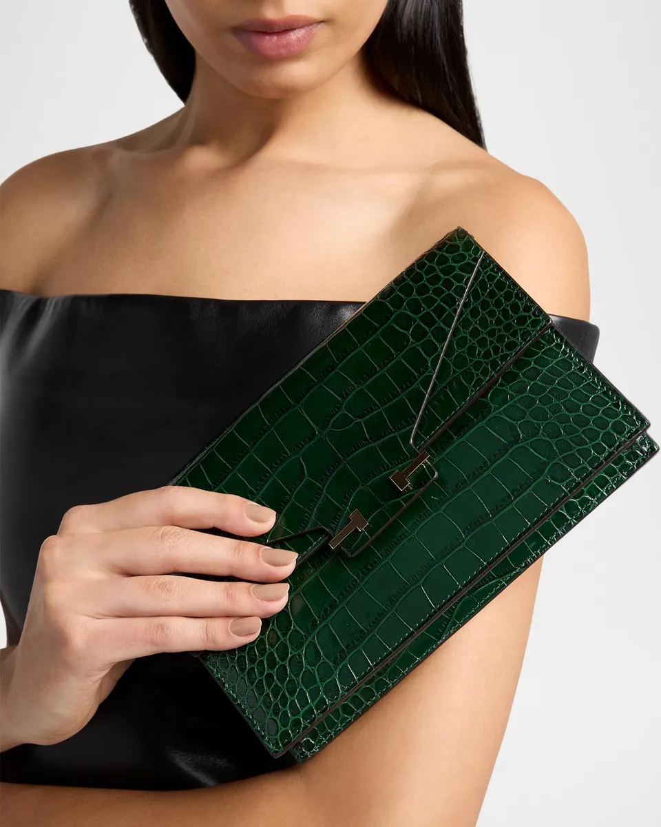 Tom Ford Small Croc-Embossed Leather T-Clasp Clutch Bag | Thumbnail 2 Tom Ford Small Croc-Embossed Leather T-Clasp Clutch Bag | Thumbnail 2