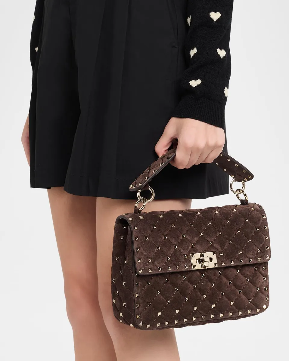 Valentino Garavani Quilted Rockstud Suede Shoulder Bag | Thumbnail 2 Valentino Garavani Quilted Rockstud Suede Shoulder Bag | Thumbnail 2