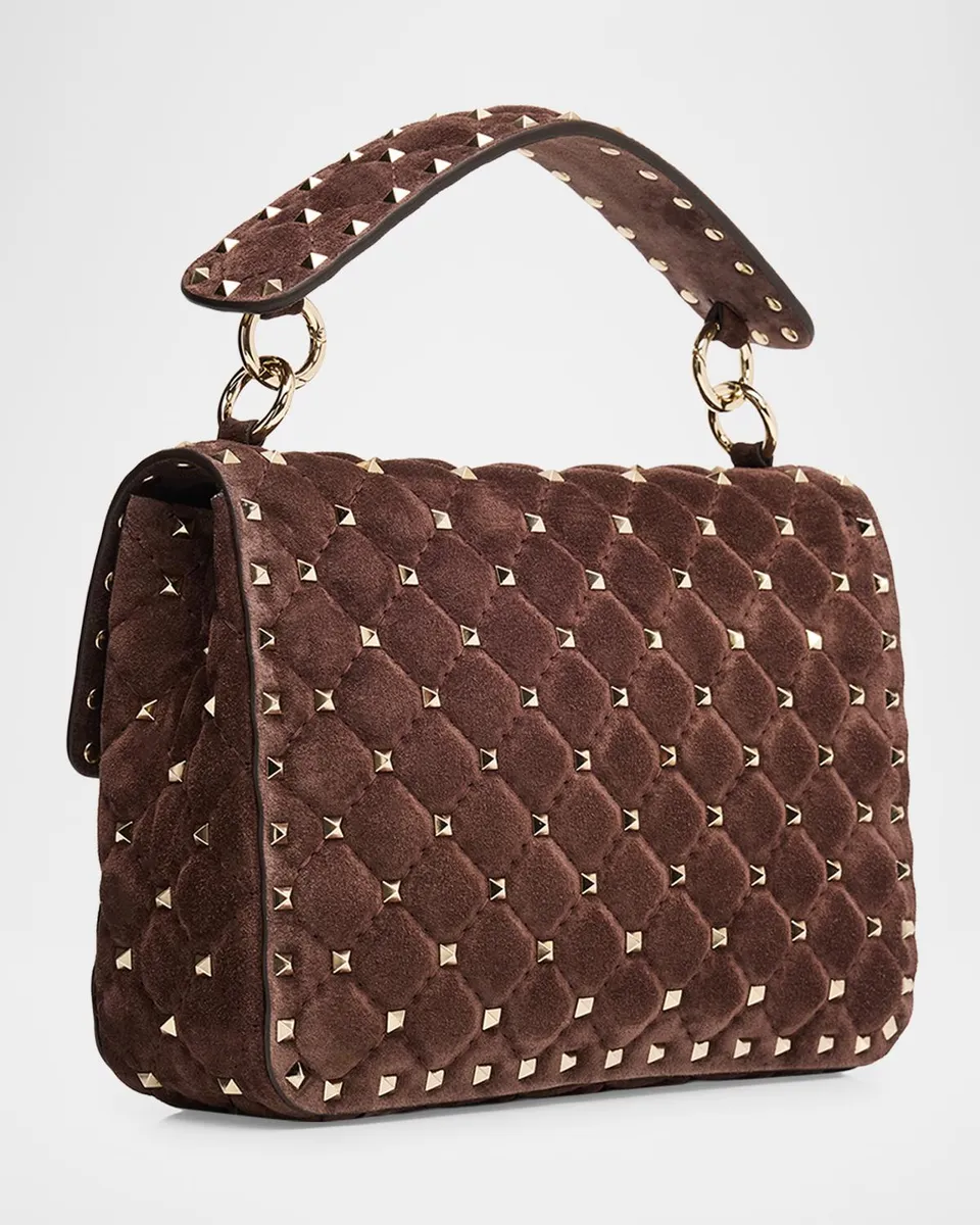 Valentino Garavani Quilted Rockstud Suede Shoulder Bag | Thumbnail 3 Valentino Garavani Quilted Rockstud Suede Shoulder Bag | Thumbnail 3