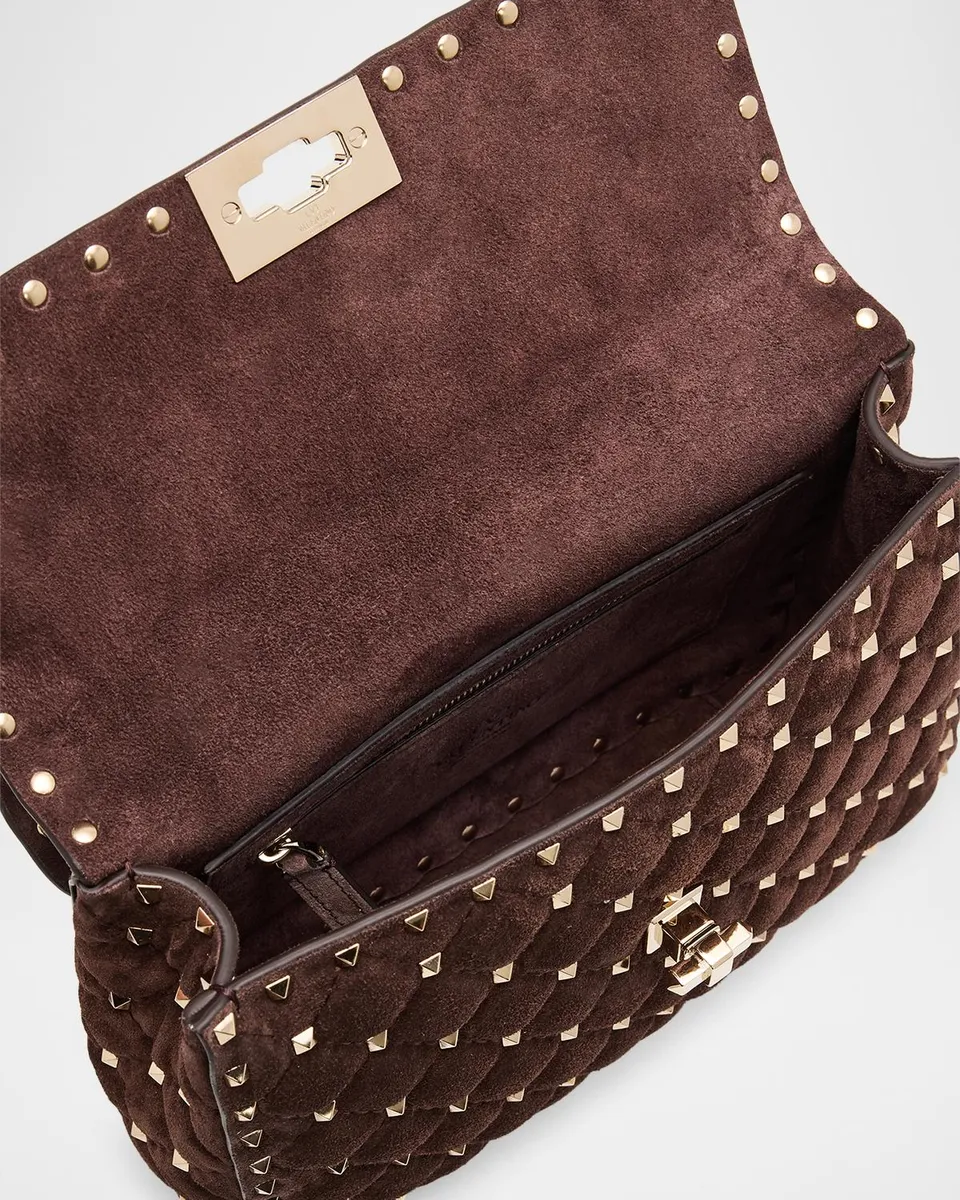 Valentino Garavani Quilted Rockstud Suede Shoulder Bag | Thumbnail 4 Valentino Garavani Quilted Rockstud Suede Shoulder Bag | Thumbnail 4