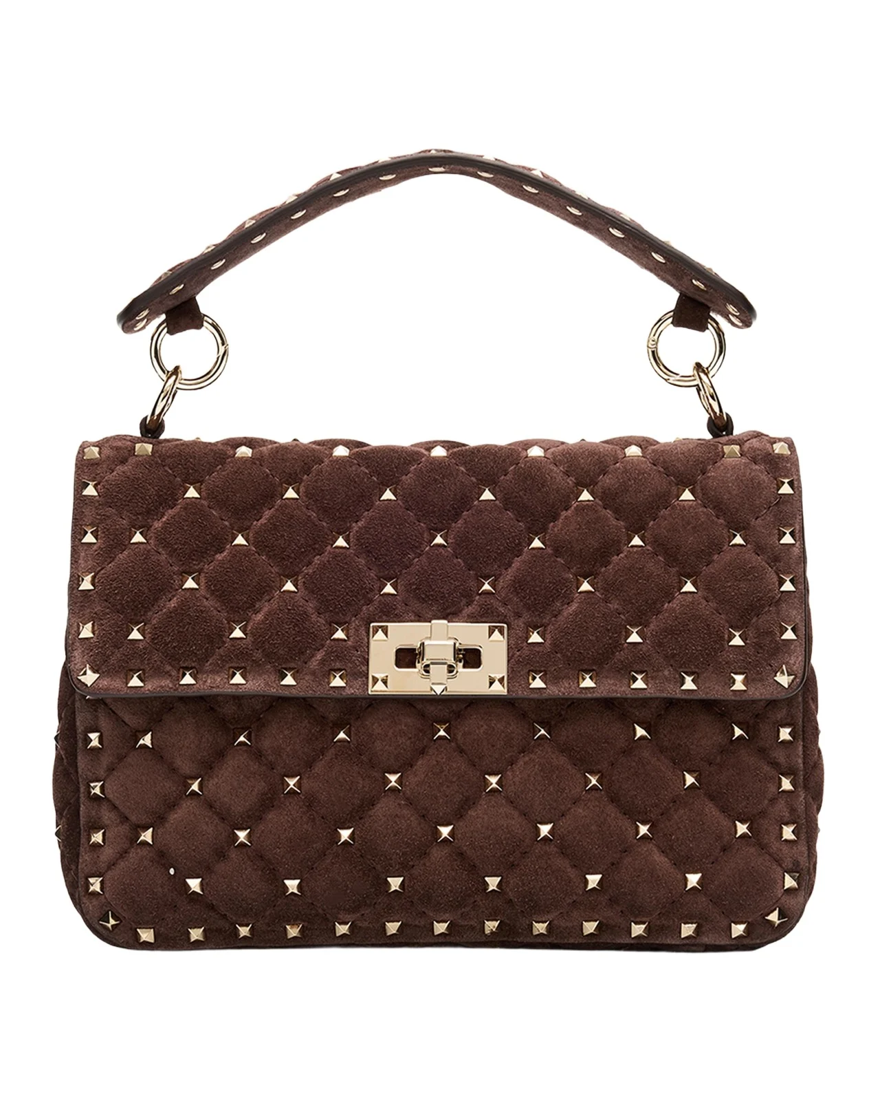 Valentino Garavani Quilted Rockstud Suede Shoulder Bag