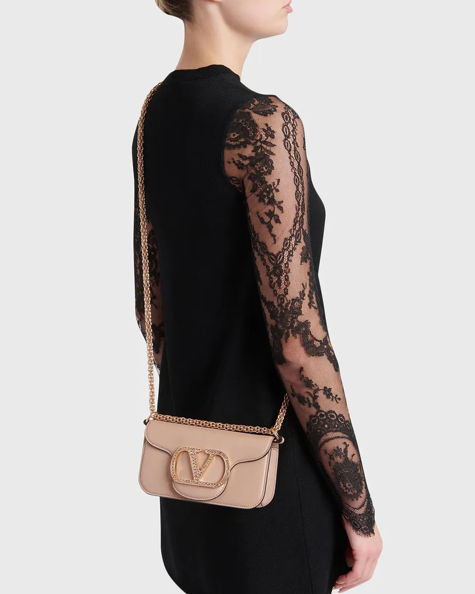 Valentino Garavani Loco Crystal VLogo Leather Shoulder Bag | Thumbnail 2 Valentino Garavani Loco Crystal VLogo Leather Shoulder Bag | Thumbnail 2