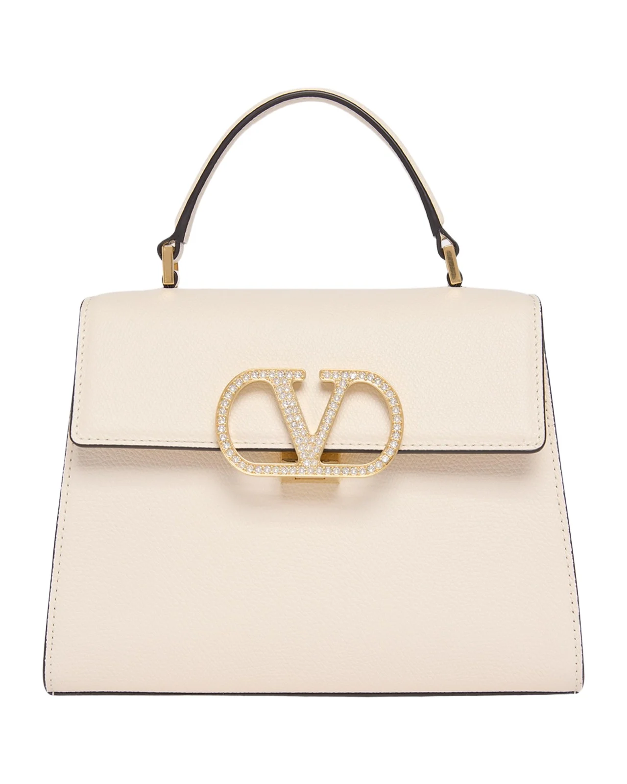 Valentino Garavani Small Crystal VLogo Leather Top-Handle Bag