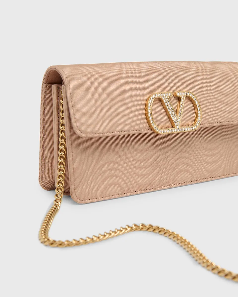 Valentino Garavani Crystal VLogo Moire Clutch Bag | Thumbnail 4