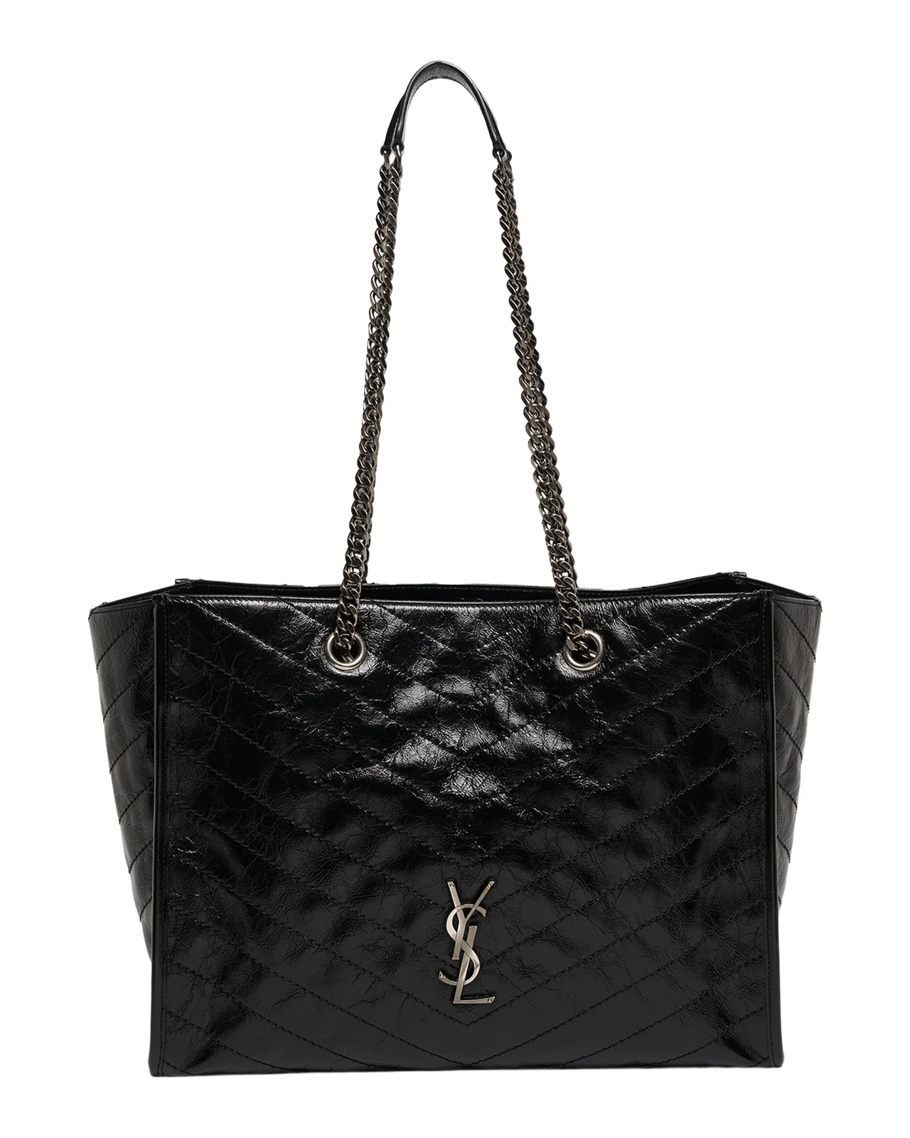 Saint Laurent Niki YSL Chevron Quilted Shopping Tote Bag