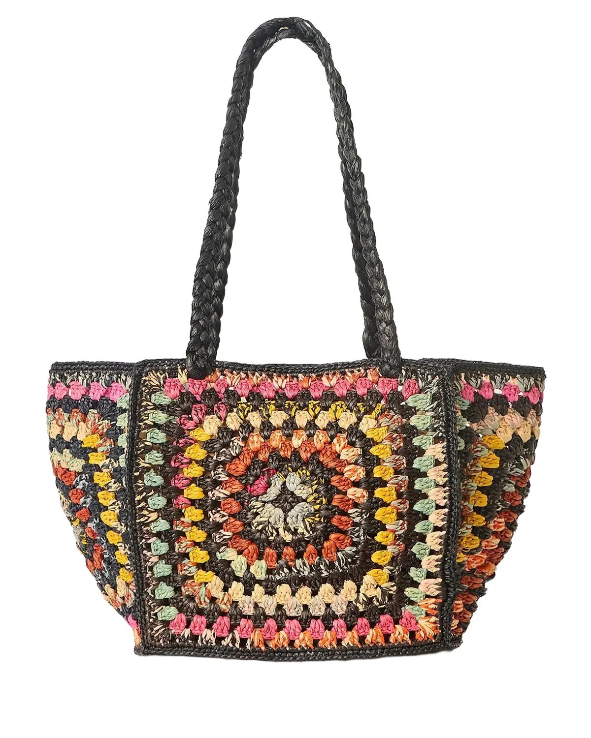 BTB Los Angeles Everly Geometric Woven Raffia Tote Bag