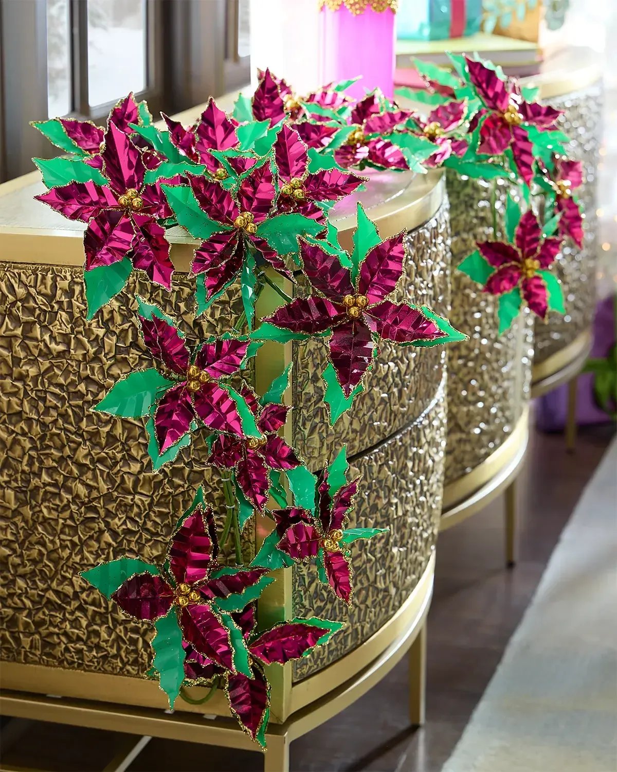 Glitterville Metallic Artificial Poinsettia Garland