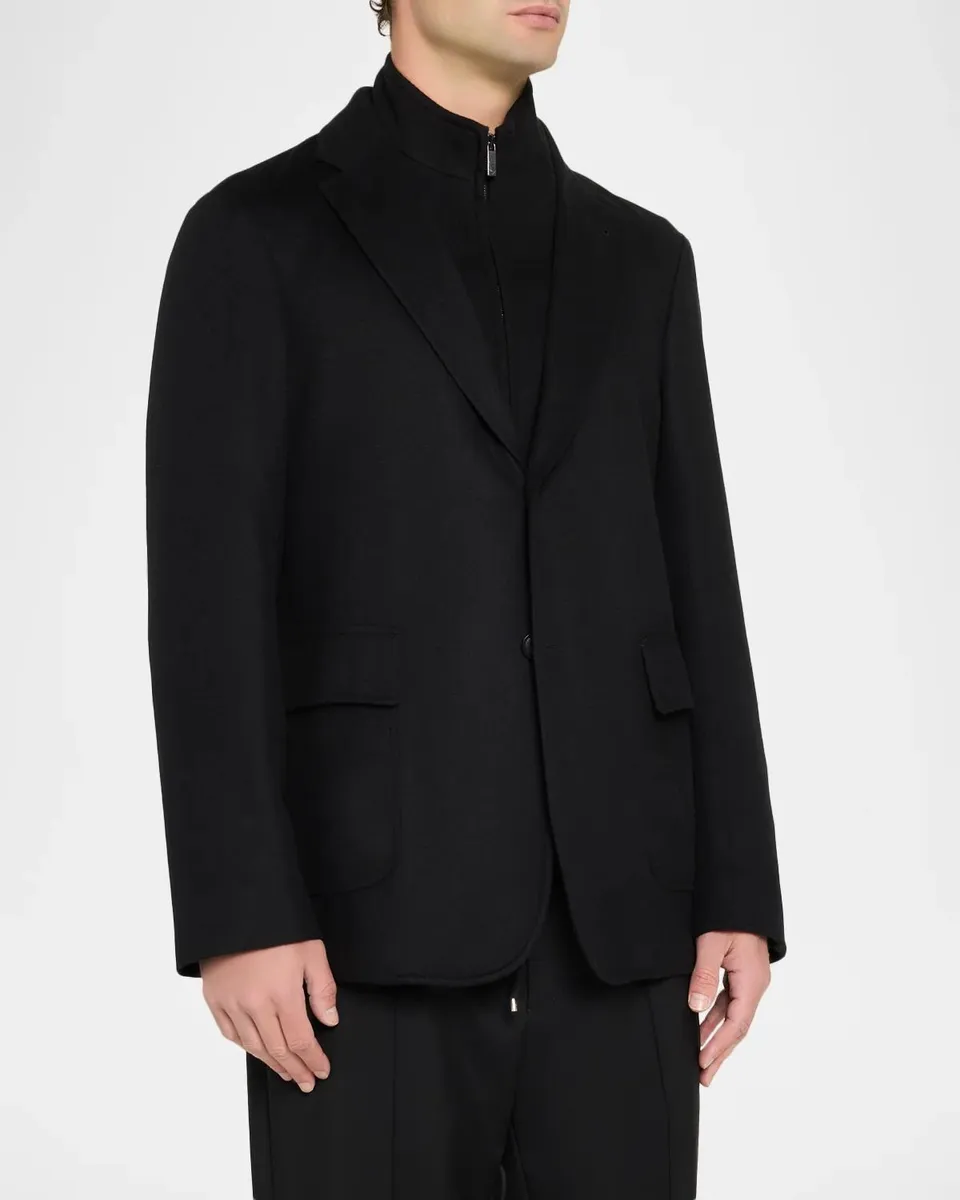 Emporio Armani Notch Lapel Wool-Cashmere Layered Jacket | Thumbnail 4 Emporio Armani Notch Lapel Wool-Cashmere Layered Jacket | Thumbnail 4