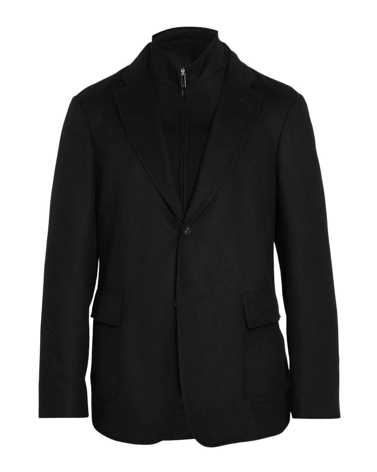 Emporio Armani Notch Lapel Wool-Cashmere Layered Jacket