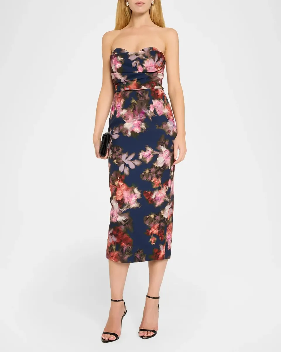 BLACK HALO Leonora Strapless Floral Sweetheart Midi Dress | Thumbnail 2