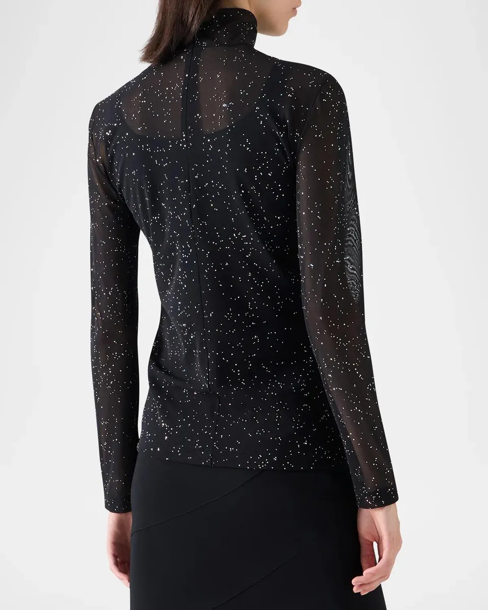 Akris punto Rhinestone Sheer Mesh Mock Turtleneck Top | Thumbnail 3