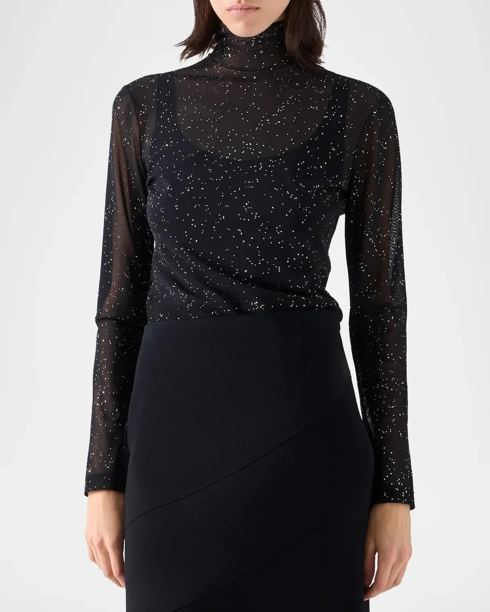 Akris punto Rhinestone Sheer Mesh Mock Turtleneck Top | Thumbnail 4