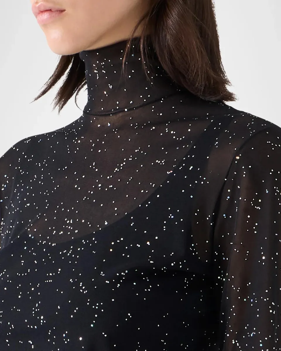Akris punto Rhinestone Sheer Mesh Mock Turtleneck Top | Thumbnail 5