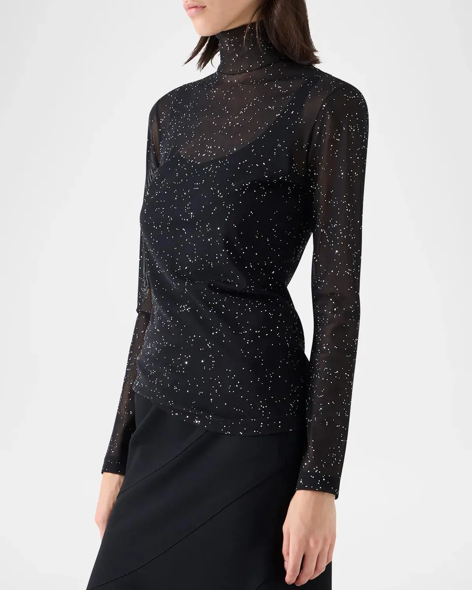 Akris punto Rhinestone Sheer Mesh Mock Turtleneck Top | Thumbnail 6