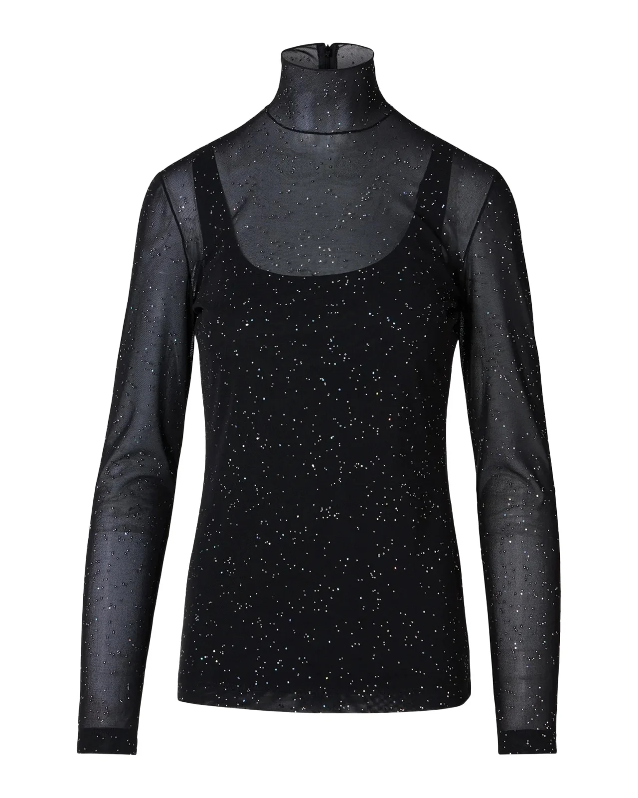 Akris punto Rhinestone Sheer Mesh Mock Turtleneck Top