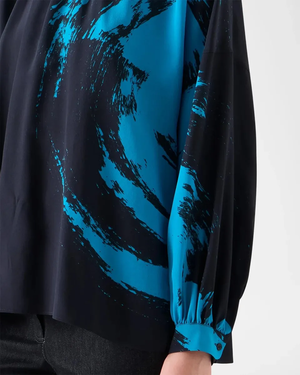 Akris punto Brushstroke-Print Silk Crepe Long-Sleeve Blouse | Thumbnail 5