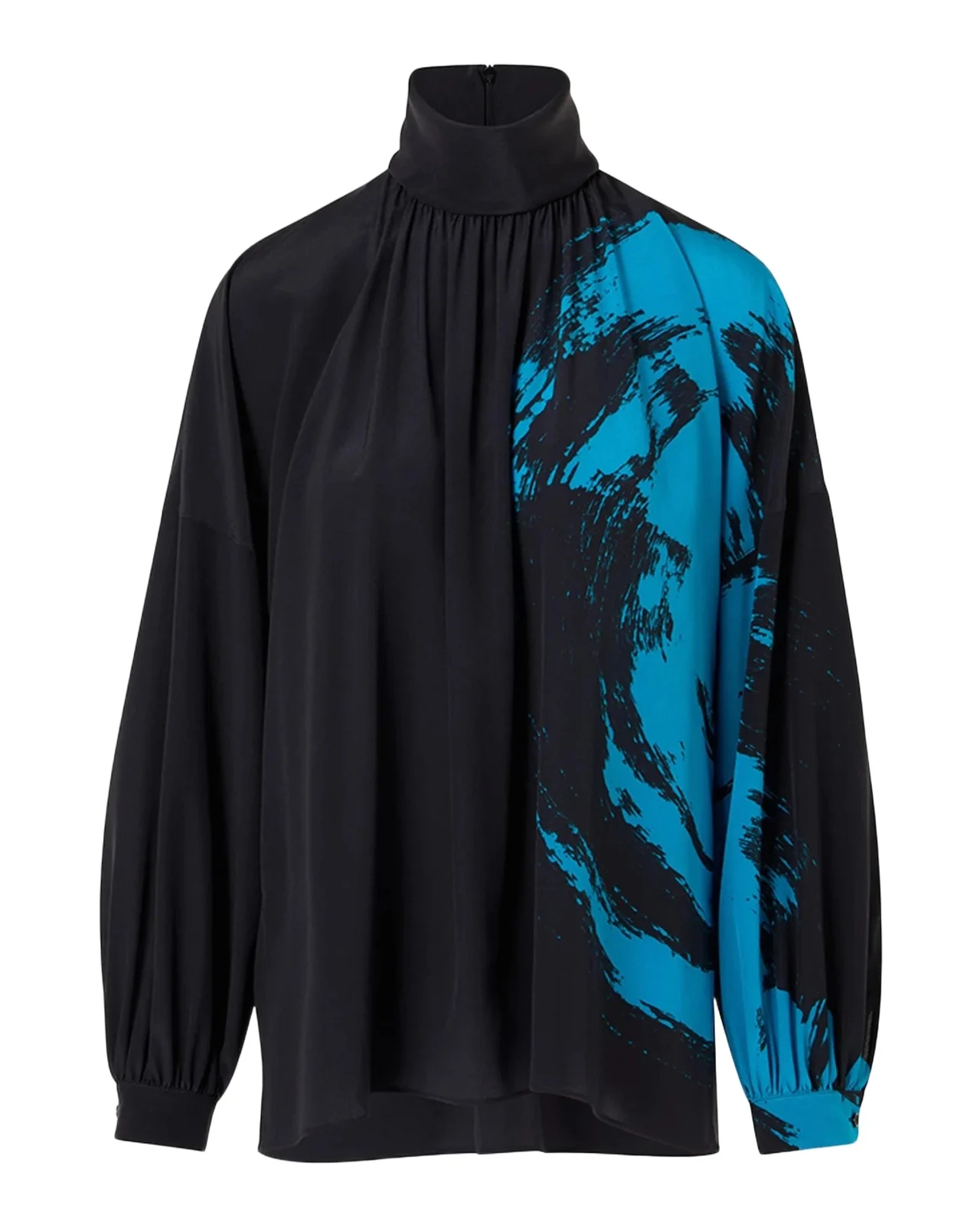 Akris punto Brushstroke-Print Silk Crepe Long-Sleeve Blouse