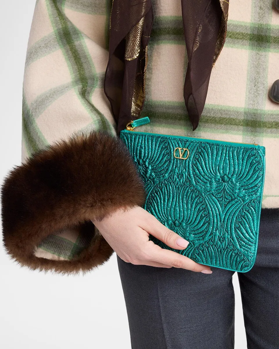 Valentino Garavani Metallic VLogo Clutch Bag | Thumbnail 2