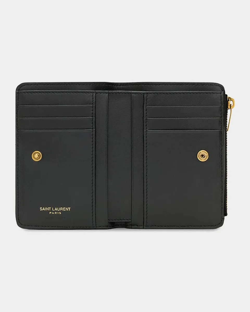 Saint Laurent Niki YSL Bi-Fold Wallet in Crinkled Leather | Thumbnail 3 Saint Laurent Niki YSL Bi-Fold Wallet in Crinkled Leather | Thumbnail 3