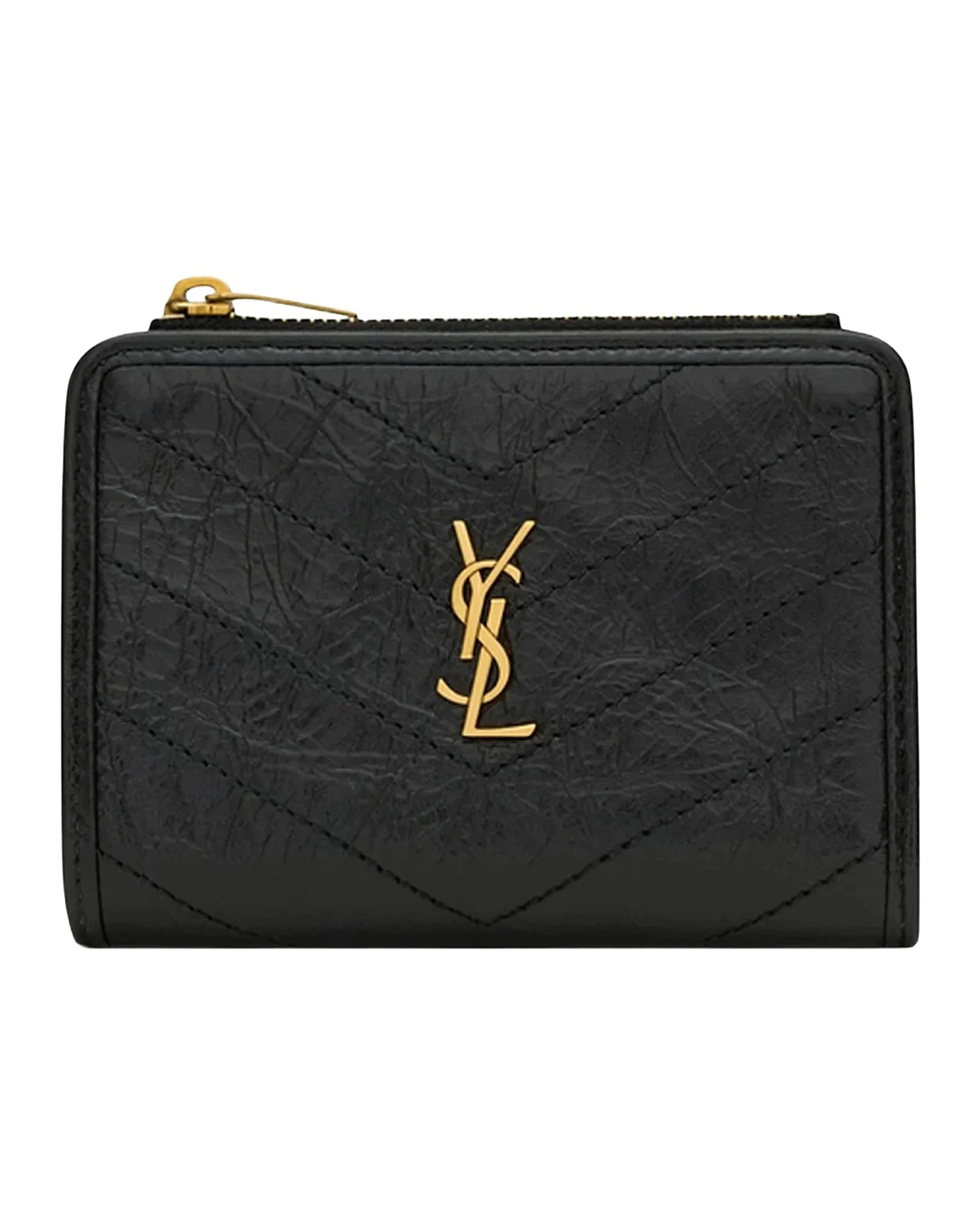 Saint Laurent Niki YSL Bi-Fold Wallet in Crinkled Leather