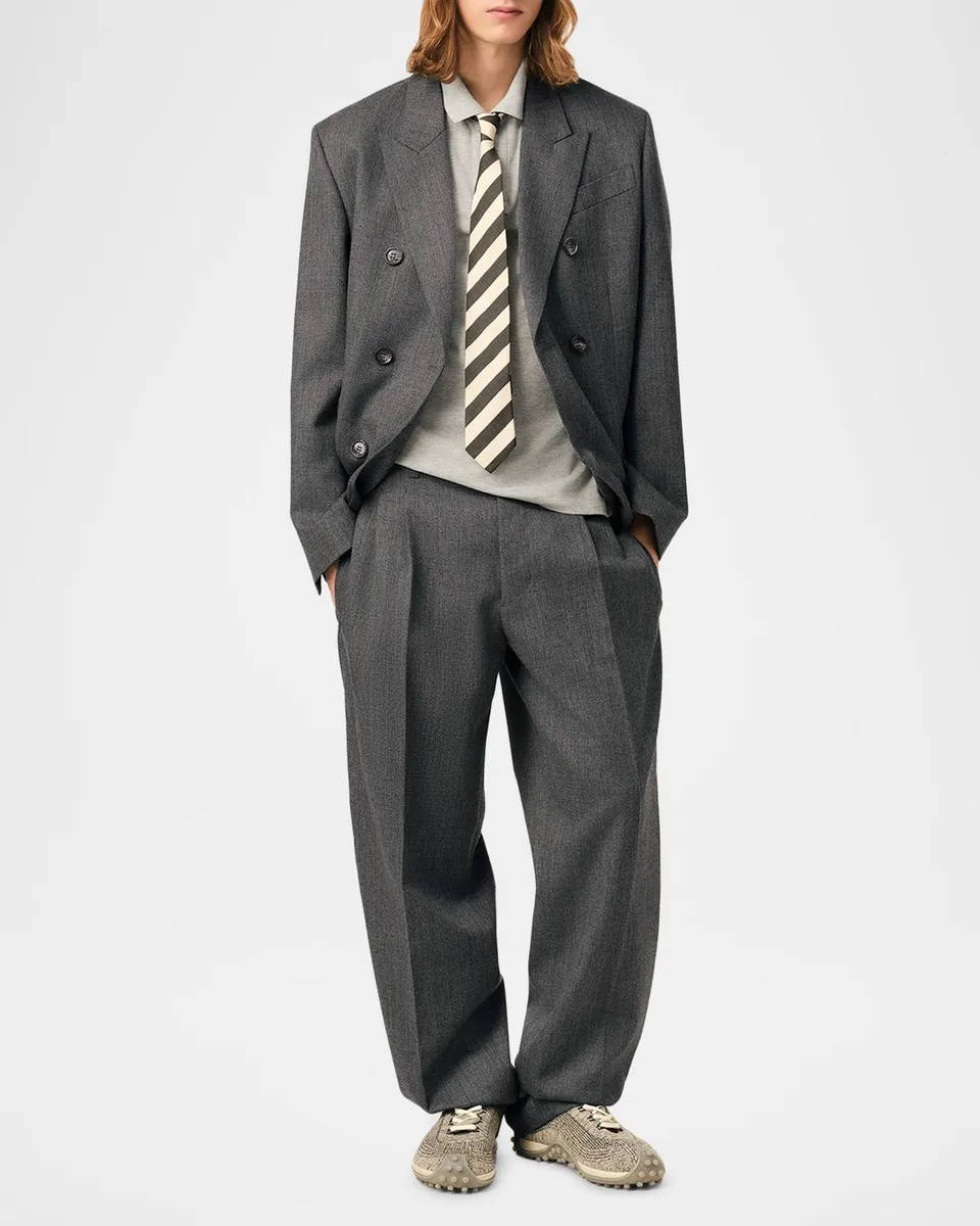 AMI PARIS Men's Zuit Wool Wide-Leg Double-Pleated Trousers | Thumbnail 2 AMI PARIS Men's Zuit Wool Wide-Leg Double-Pleated Trousers | Thumbnail 2