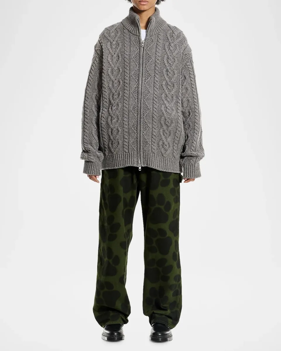 vowels Men's Wool Cable Knit Full-Zip Sweater | Thumbnail 2 vowels Men's Wool Cable Knit Full-Zip Sweater | Thumbnail 2