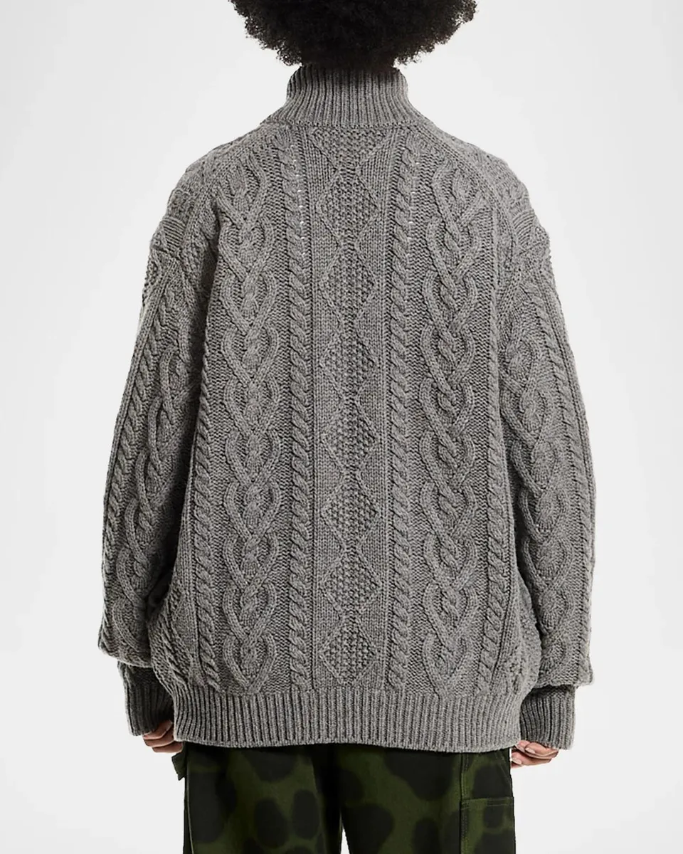 vowels Men's Wool Cable Knit Full-Zip Sweater | Thumbnail 3 vowels Men's Wool Cable Knit Full-Zip Sweater | Thumbnail 3