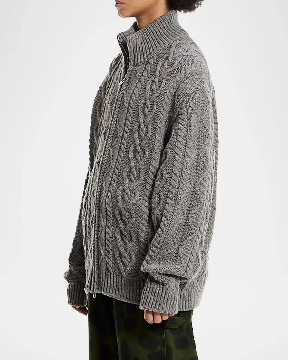 vowels Men's Wool Cable Knit Full-Zip Sweater | Thumbnail 4 vowels Men's Wool Cable Knit Full-Zip Sweater | Thumbnail 4