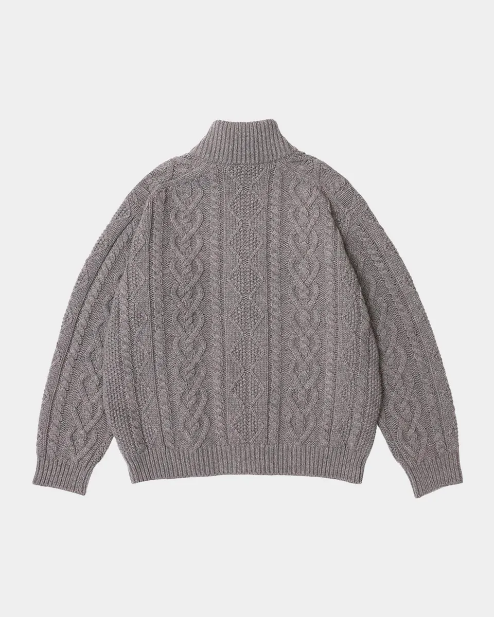 vowels Men's Wool Cable Knit Full-Zip Sweater | Thumbnail 5 vowels Men's Wool Cable Knit Full-Zip Sweater | Thumbnail 5
