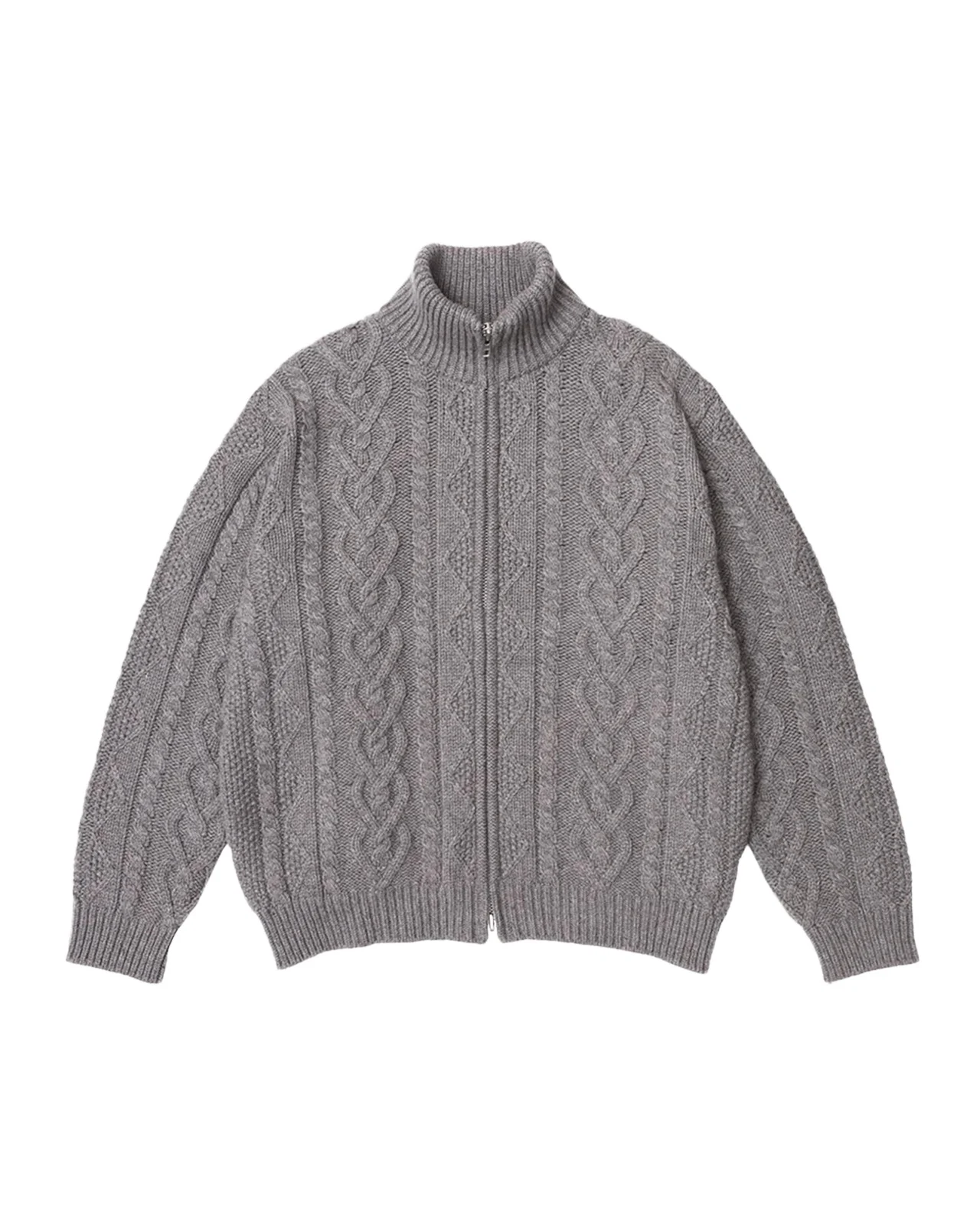 vowels Men's Wool Cable Knit Full-Zip Sweater
