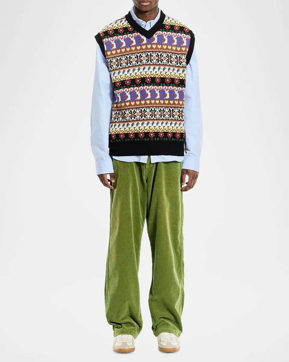vowels Men's Wool Jacquard Fair Isle Sweater Vest | Thumbnail 2 vowels Men's Wool Jacquard Fair Isle Sweater Vest | Thumbnail 2