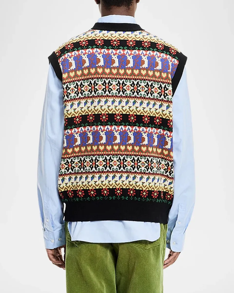 vowels Men's Wool Jacquard Fair Isle Sweater Vest | Thumbnail 3 vowels Men's Wool Jacquard Fair Isle Sweater Vest | Thumbnail 3