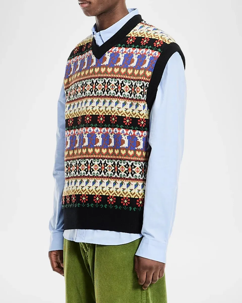 vowels Men's Wool Jacquard Fair Isle Sweater Vest | Thumbnail 4 vowels Men's Wool Jacquard Fair Isle Sweater Vest | Thumbnail 4