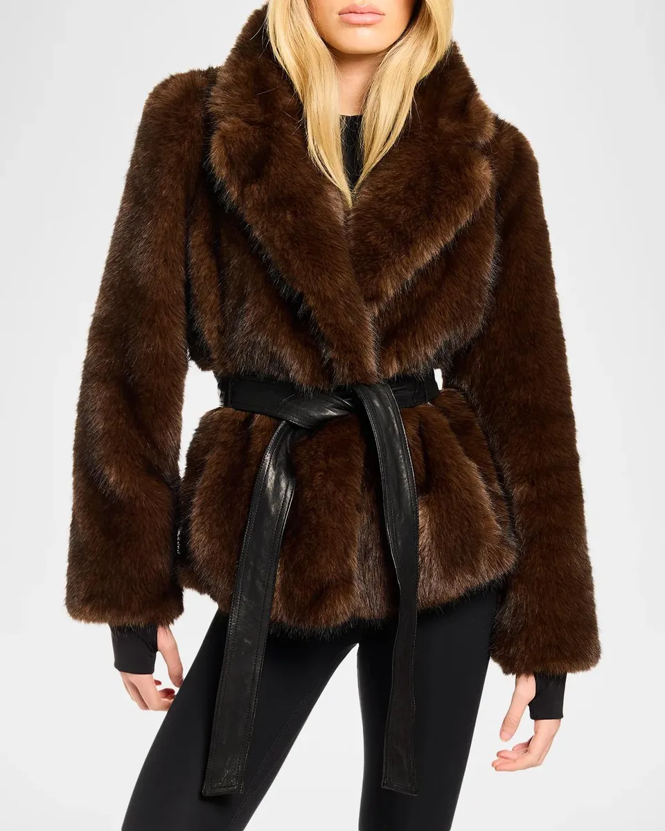 Sam. Kenzie Faux Fur Jacket with Leather Belt | Thumbnail 3