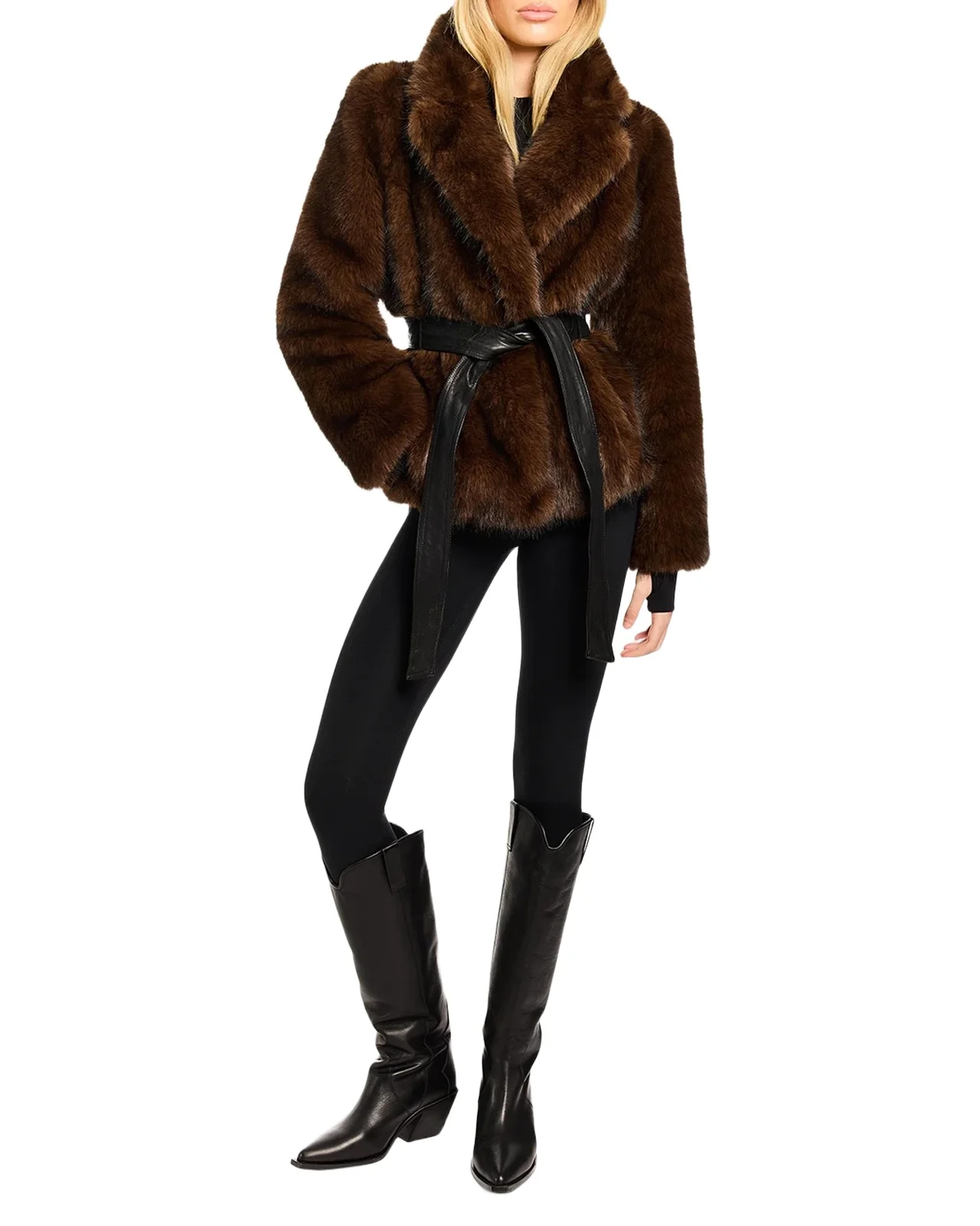 Sam. Kenzie Faux Fur Jacket with Leather Belt