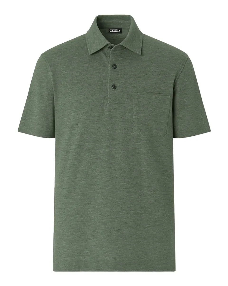 Zegna Men's Cotton Polo Shirt with Leather-Trim Pocket | Thumbnail 2 Zegna Men's Cotton Polo Shirt with Leather-Trim Pocket | Thumbnail 2