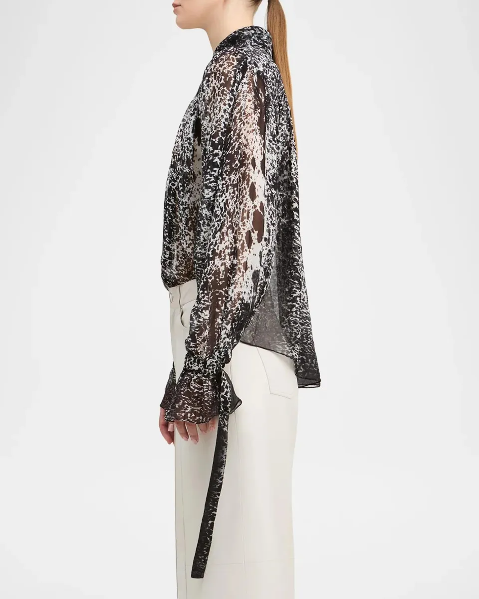 DEREK LAM 10 CROSBY Walker Abstract Georgette Ruched Blouse | Thumbnail 4