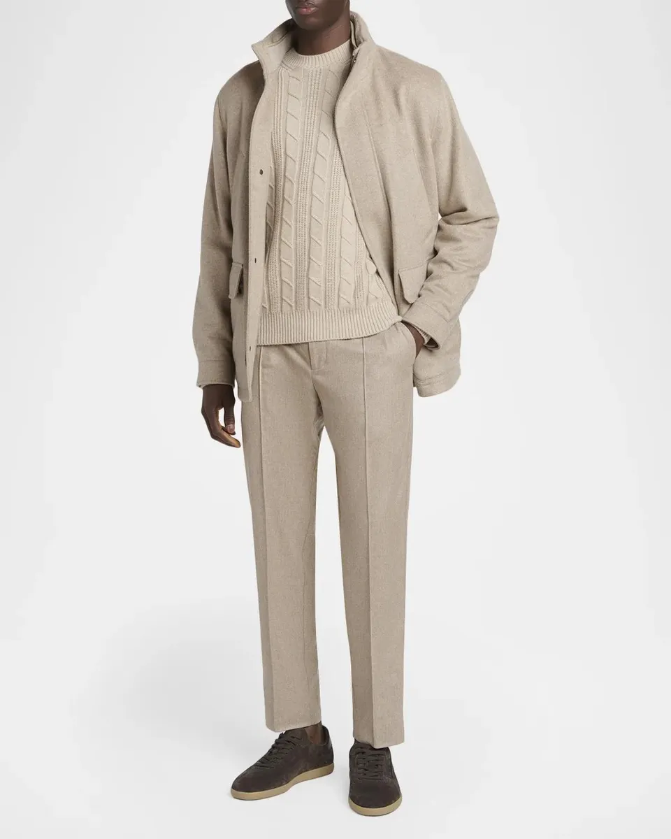 Zegna Men's Wool-Blend Flat-Front Stretch Trousers | Thumbnail 2